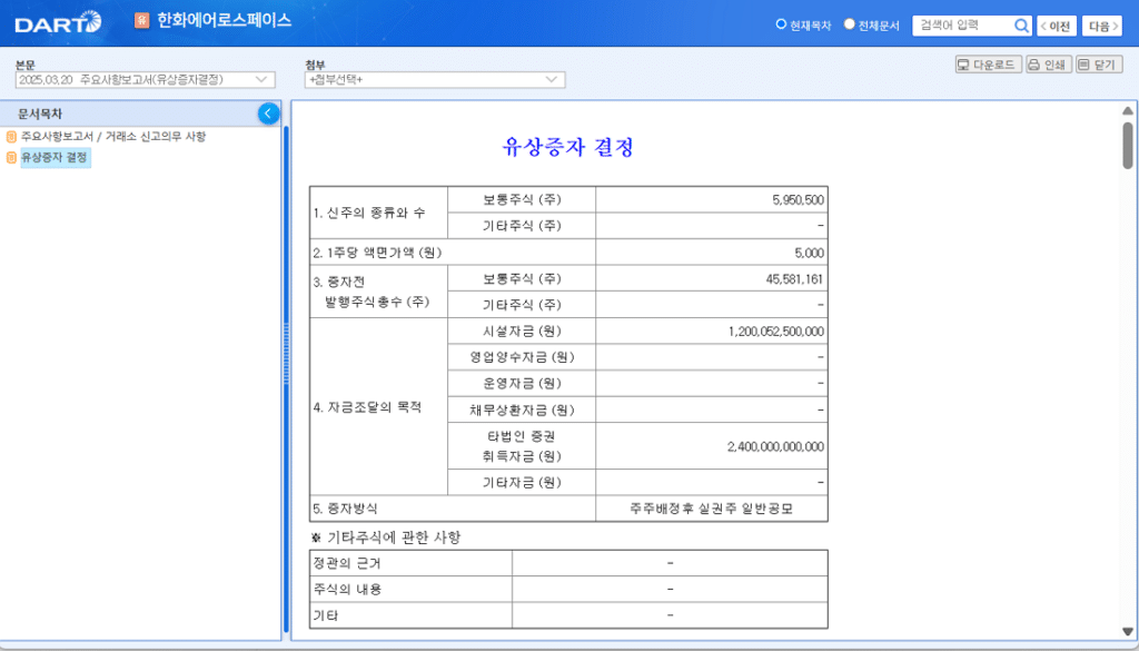 한화에어로스페이스 주요사항보고서-유상증자 결정_2025.03