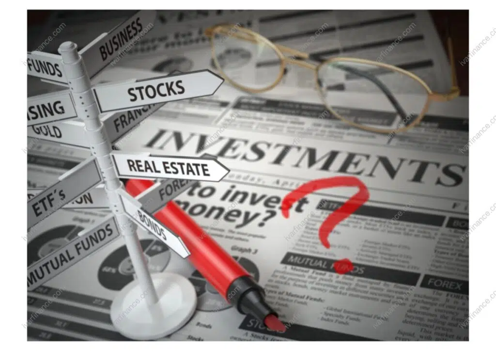 금융상품(Financial product) 투자(Investmmente)표지판-주식, ETF, 펀드, 부동산(real estate)